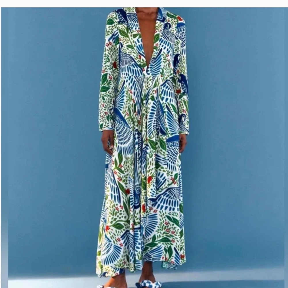 Farm Rio Blur Macaw Flight Maxi Dress